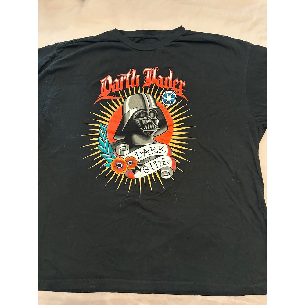 Star Wars Darth Vader Dark Side Tattoo Style Graphic T-Shirt Black Mens XL